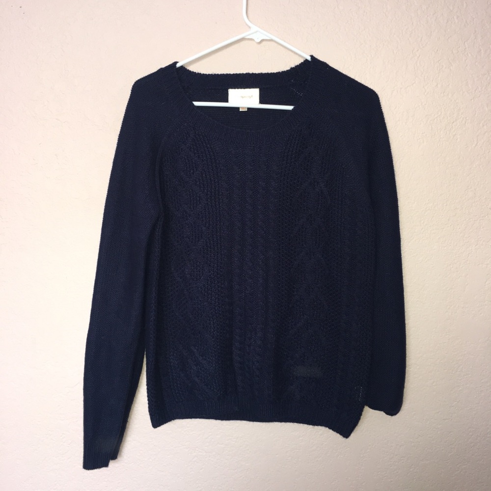 blue knit sweater 🙂